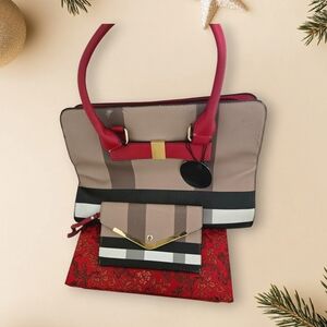 Chic Red and Tan Women's Shoulder Bag Set